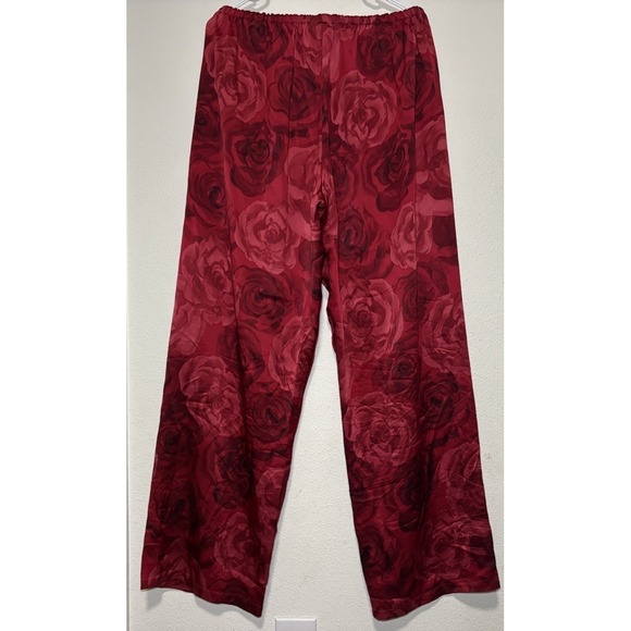 Christine Vancouver Lingerie Silk Pajama Bottoms Red Roses Wide Leg Luxury L/XL - Picture 5 of 8